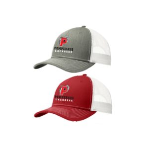 Pomperaug Lacrosse Trucker Hat in Grey/White or Red/White