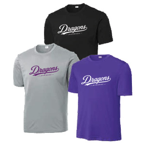 ** NEW Logo**Dragons Lacrosse SHORT Sleeve Performance Shooting Shirt in Grey, Purple or Black