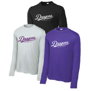 **NEW Logo**Dragons Lacrosse LONG Sleeve Performance Shooting Shirt in Purple OR Grey OR Black