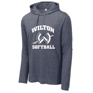 Wilton Softball ADULT & WOMEN'S Moisture Wicking LONG Sleeve HOODED Tee in Heathered Navy