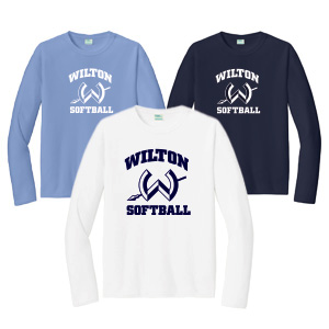 Wilton Softball LONG Sleeve Tri Blend Tee in Carolina Blue, Navy or White